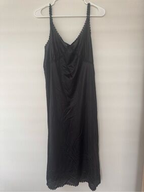 Dixie Belle Vintage Black Satin Slip Dress Lace Trim Sweetheart Tall Sz 42